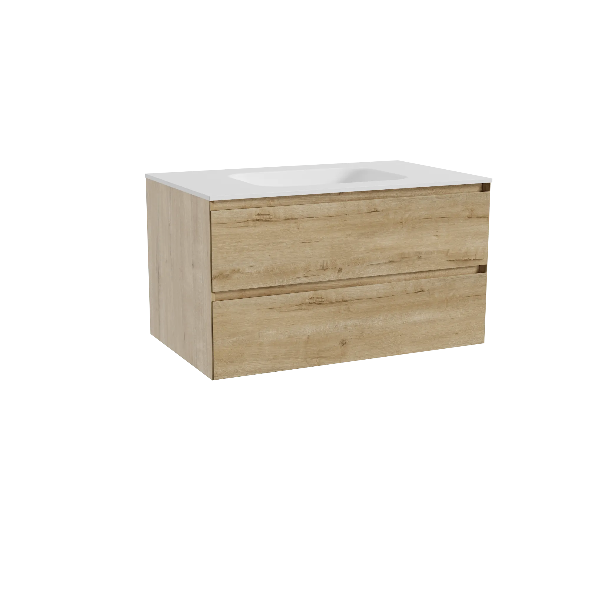Balmani Mitra meuble salle de bains suspendu 90 x 55 cm chêne brut avec Tablo Arcato plan simple en solid surface blanc mat
