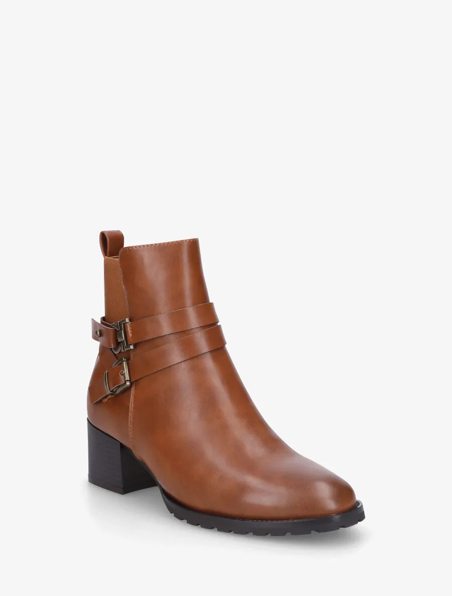 Bottines en simili à ceinturons et bande élastique