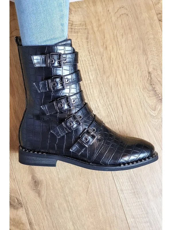 Bottines Motardes croco Vanessa - Vanessa Wu