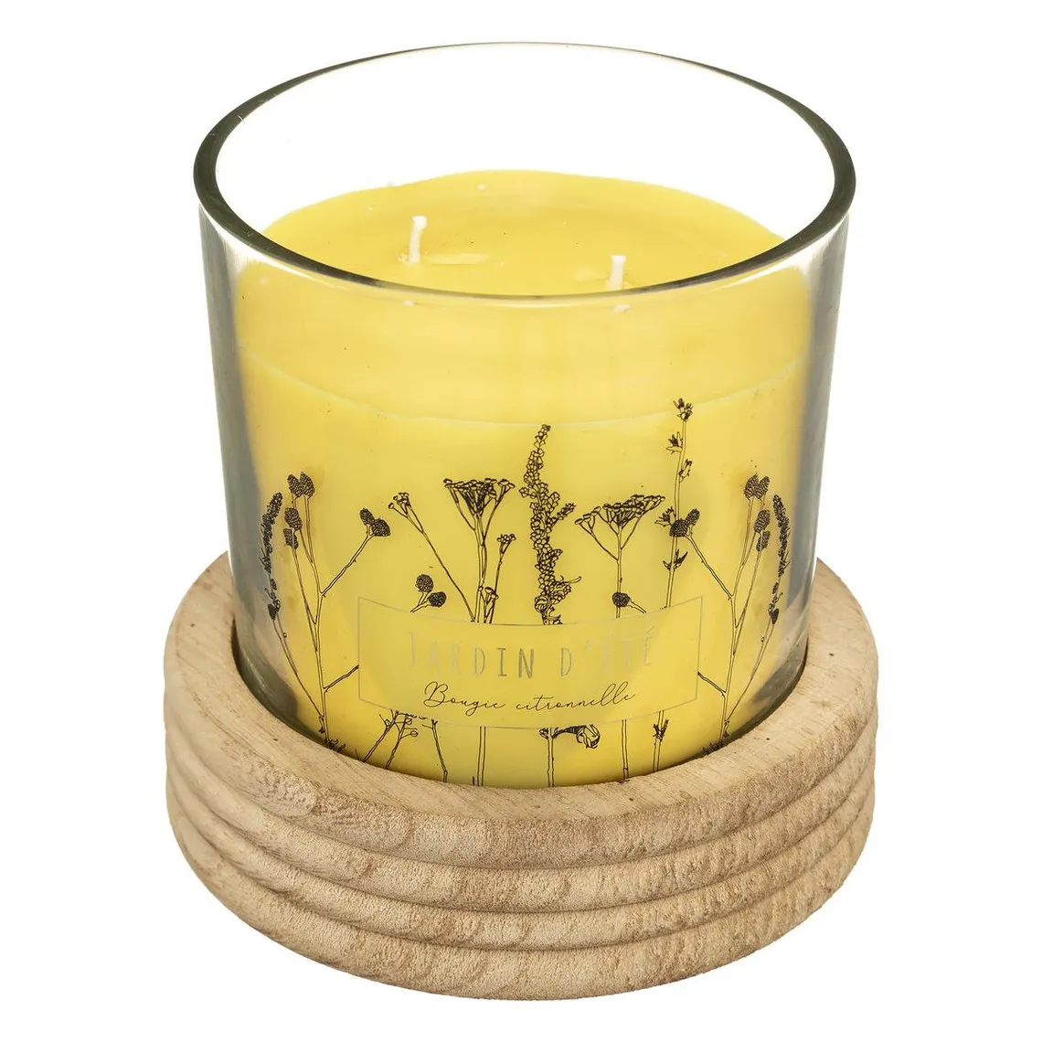 Bougie parfumée 380 g en verre + bois citronnelle blanc | 3 Suisses