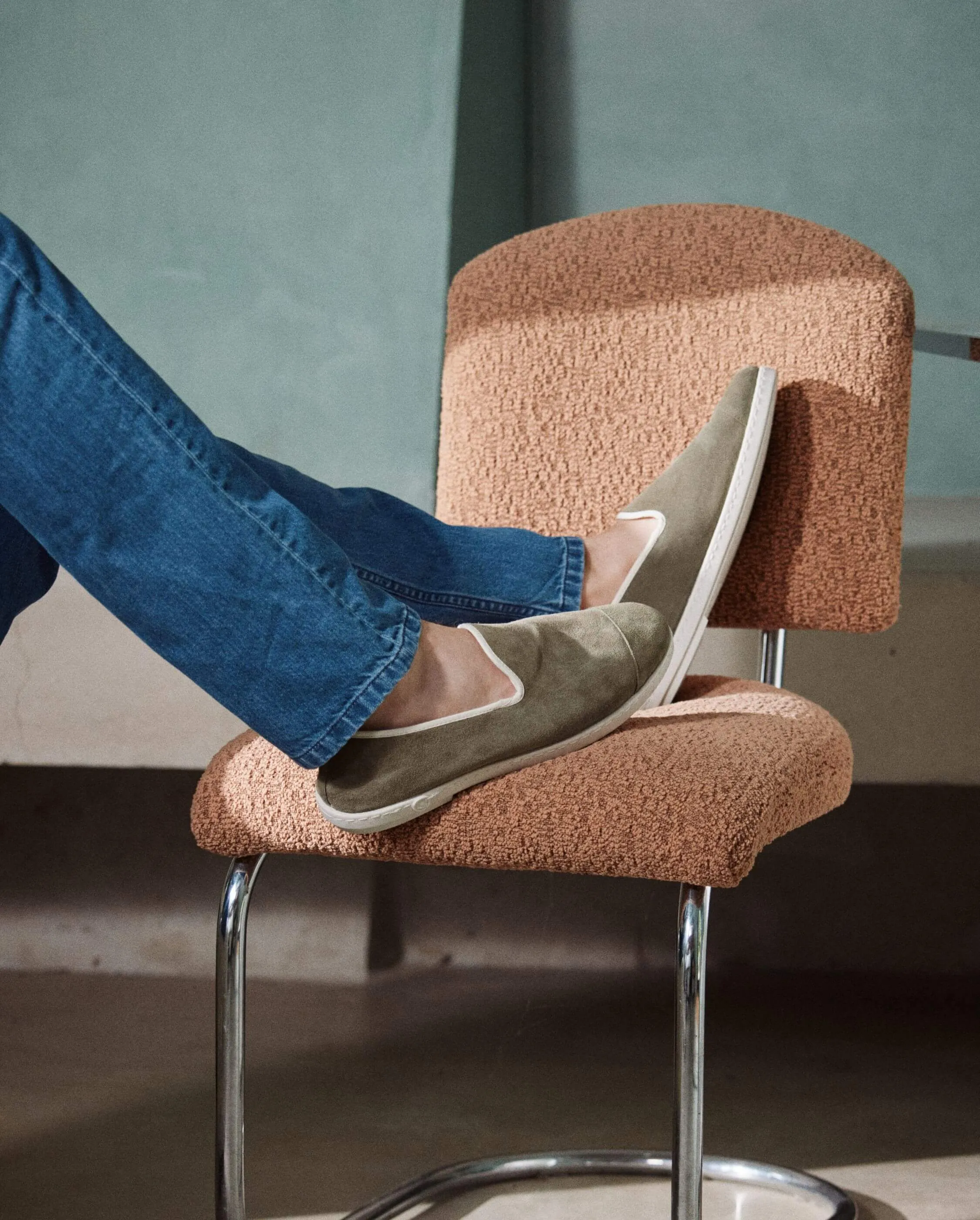 Chausson homme cuir, kaki clair