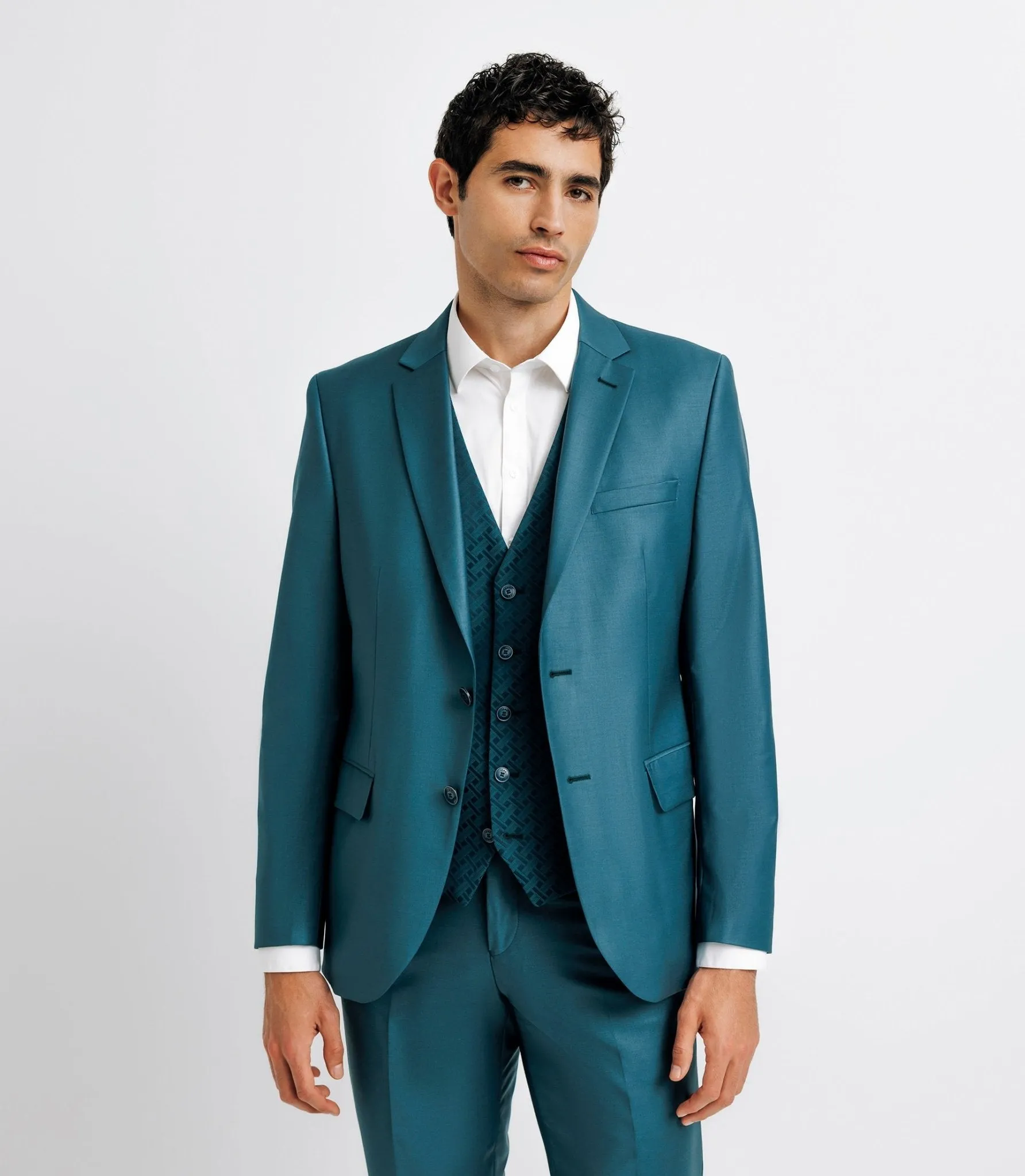Costume cérémonie 3 pièces bleu vert