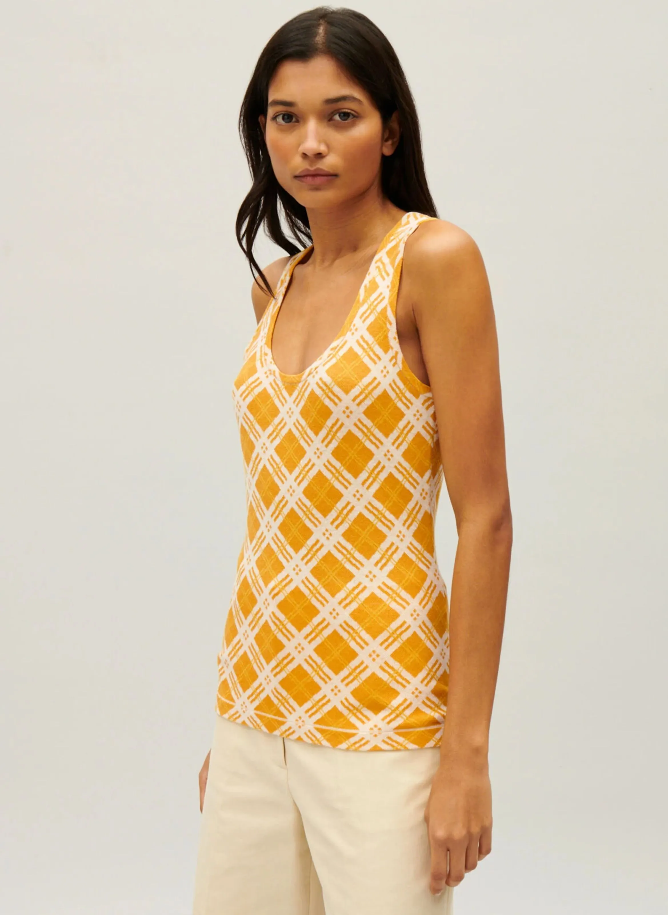 DéBARDEUR CINTRé COL ROND EN COTON ET LAINE MéLANGé IMPRIMé - CLAUDIE PIERLOT pour FEMME | Printemps