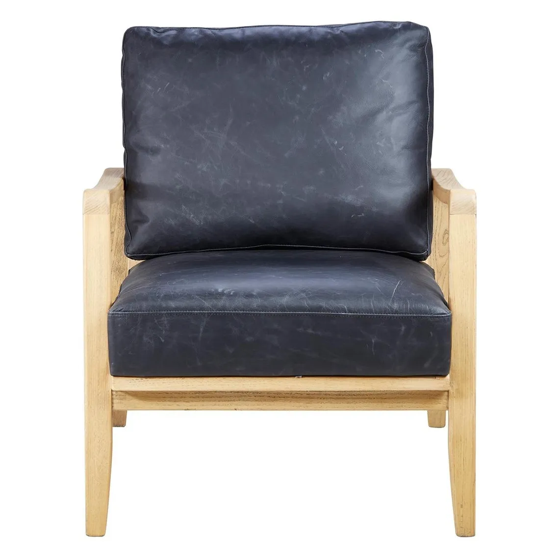 Fauteuil cuir noir pieds frêne naturel | 3 Suisses
