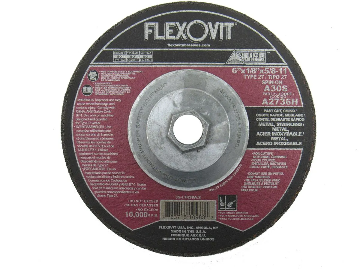 Flexovit A2736H Meule à tronçonner high performance 6" x 1/8" x 5/8"-11