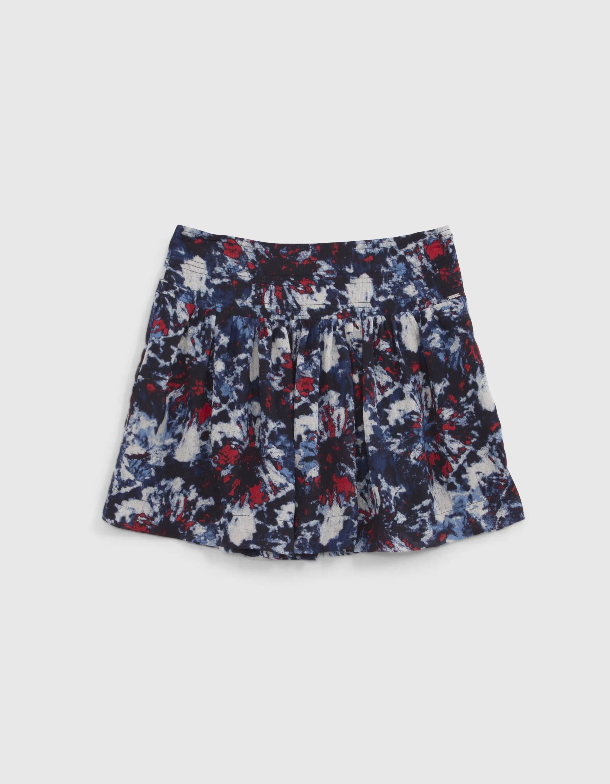 Jupe courte marine recyclée imprimé fleur batik Femme