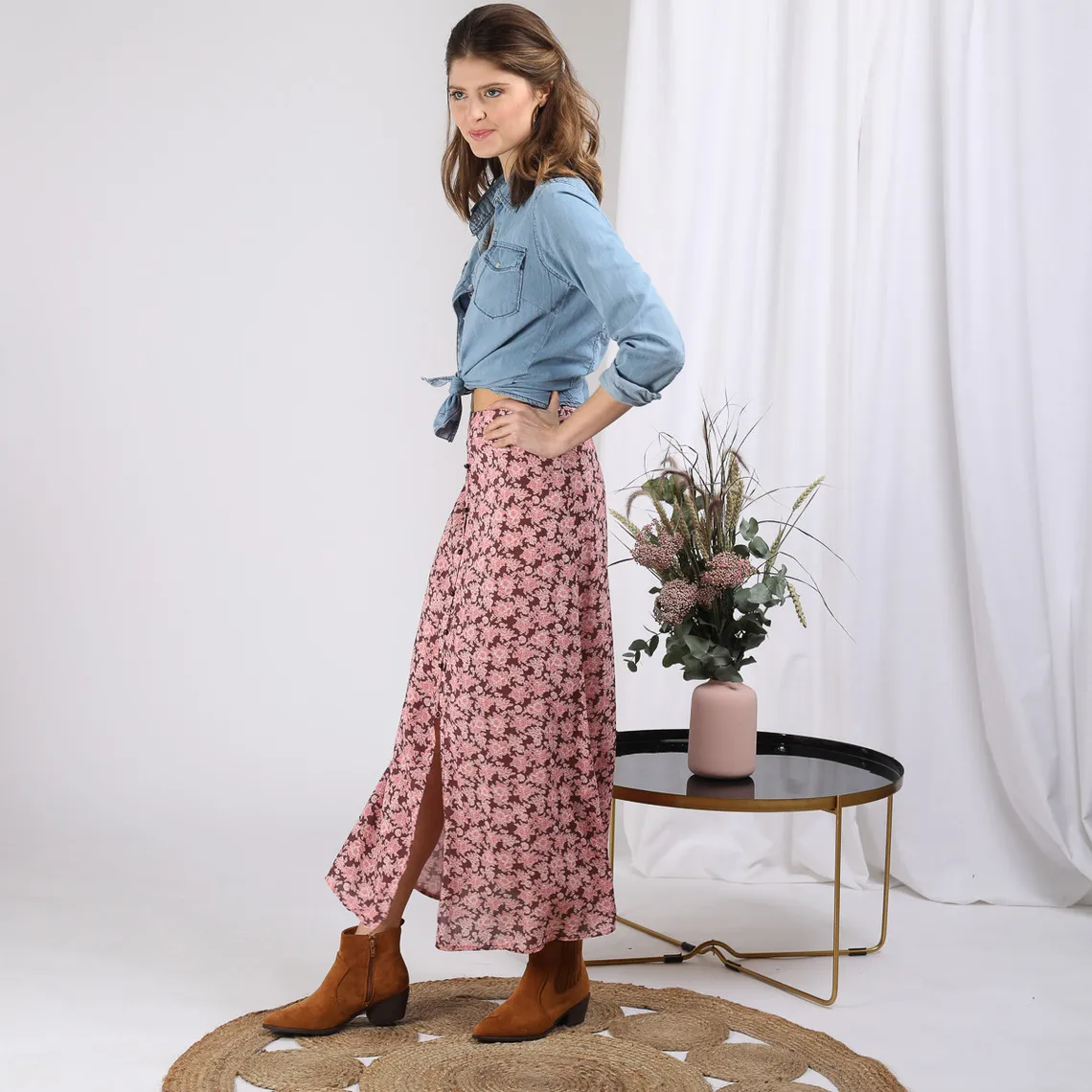 Jupe longue boutonnée Amy Réédition en viscose | 3 Suisses