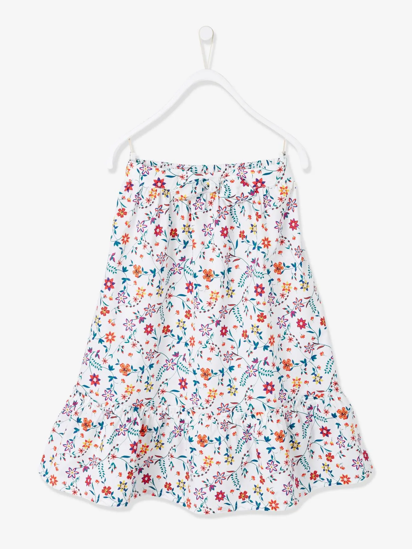 Jupe longue fille blanc chiné - Vertbaudet