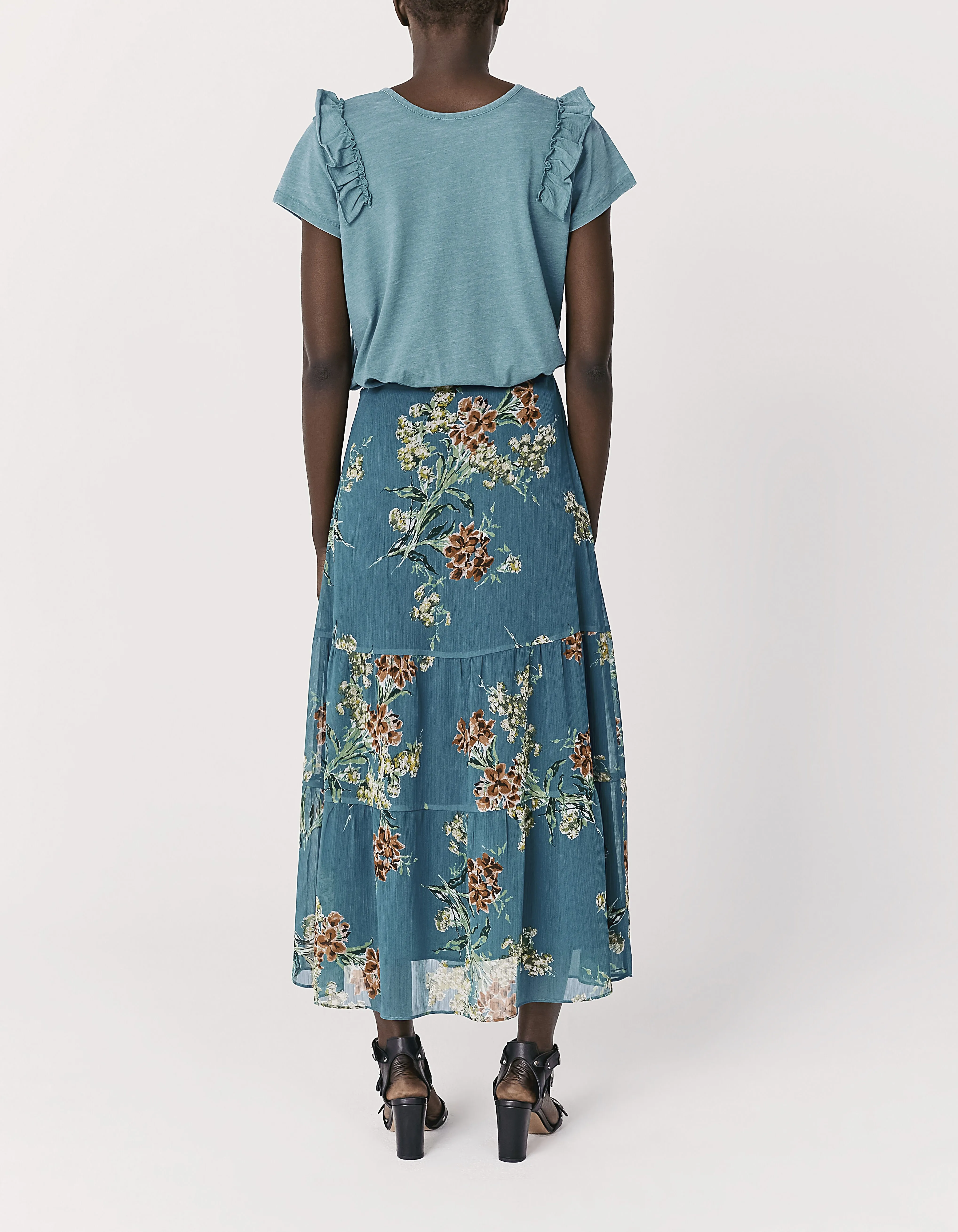 Jupe longue voile recyclé imprimé bouquet de fleurs femme