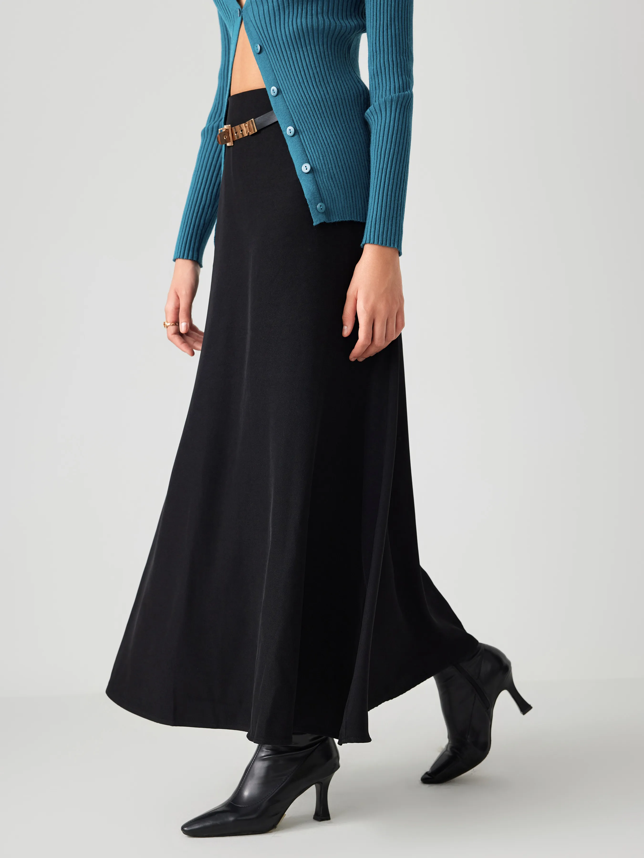  Jupe Maxi Plissée Solide à Taille Haute