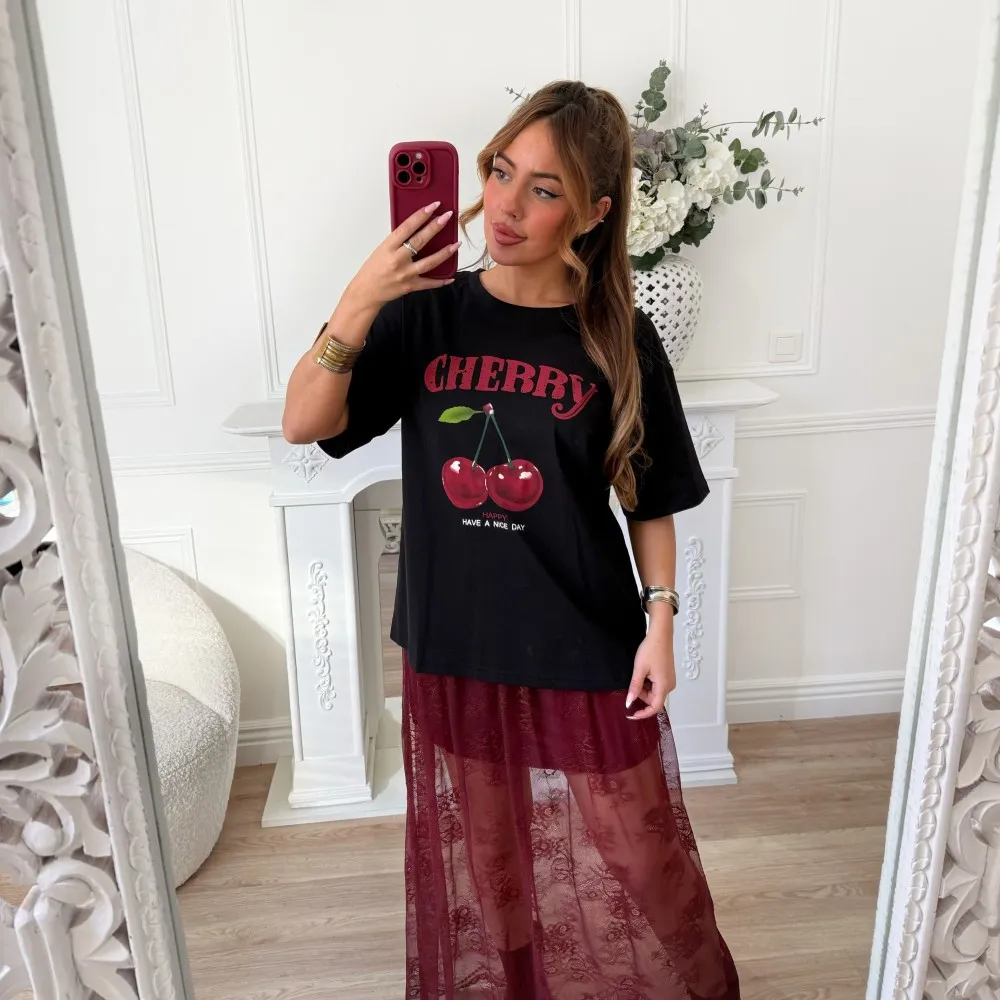 LONGUE JUPE DENTELLE AVEC DOUBLURE BORDEAUX