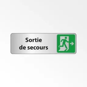 Panneau signalétique 'sortie de secours à droite' argent - 250 x 80 mm