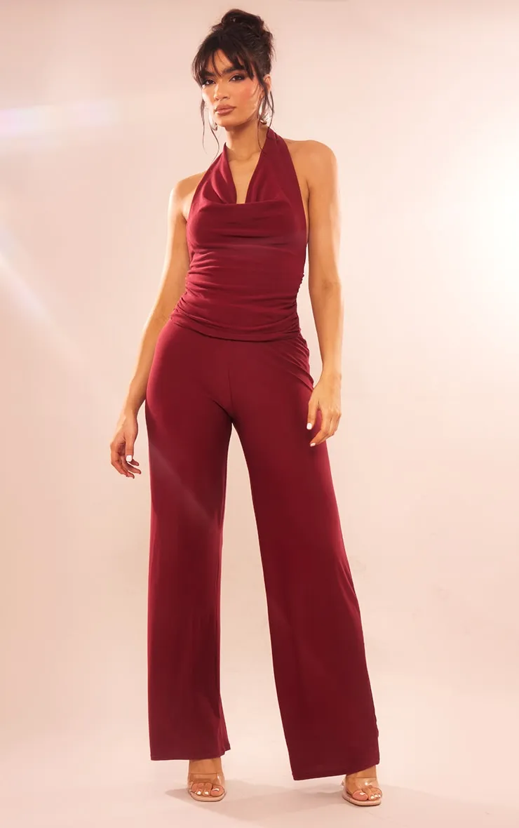 Pantalon large doux rouge cerise à taille basse
