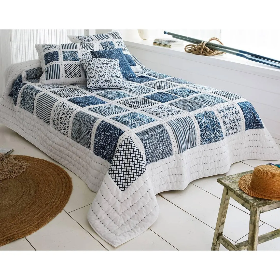 Plaid MYKONOS bleu en coton | 3 Suisses