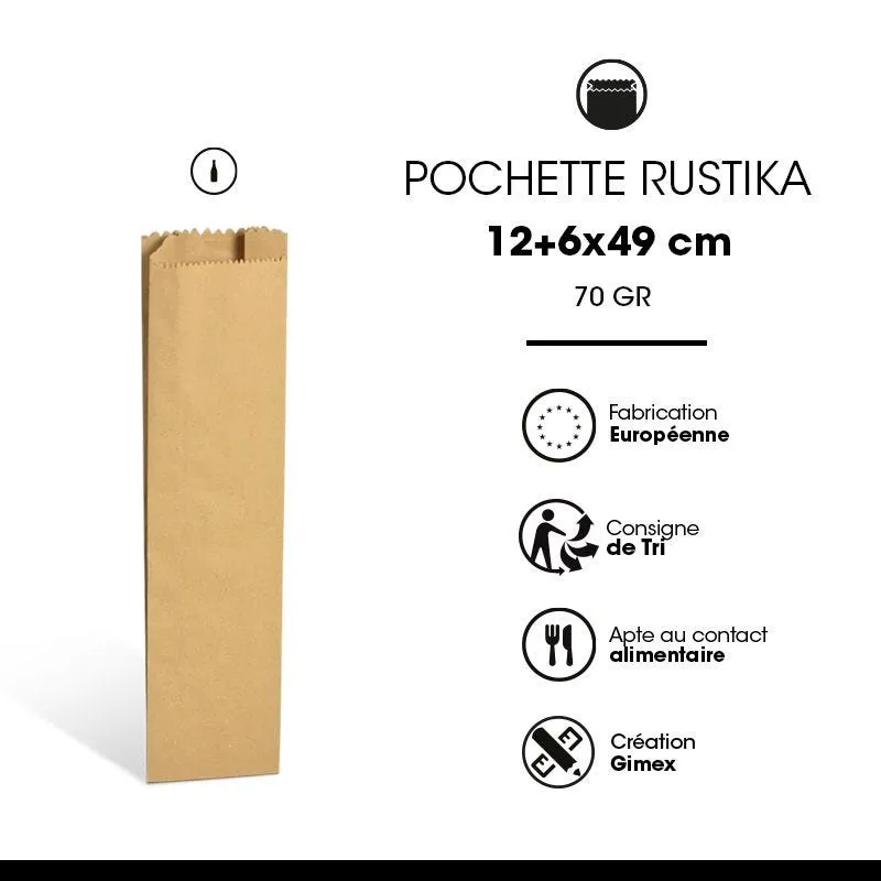 Pochette cadeau/bouteille rustique brun kraft alimentaire 12+6x49cm x600 pcs