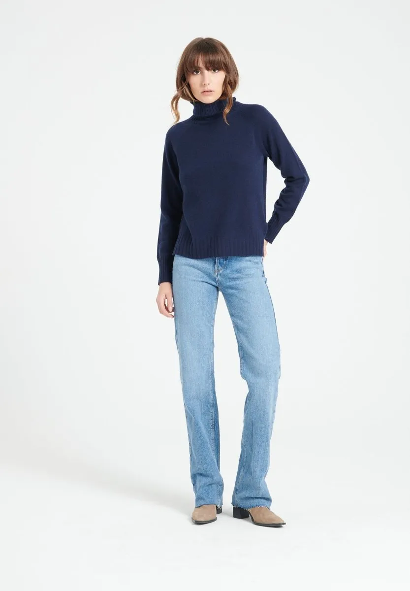 Pull col roulé cachemire bleu marine femme - LILLY 22