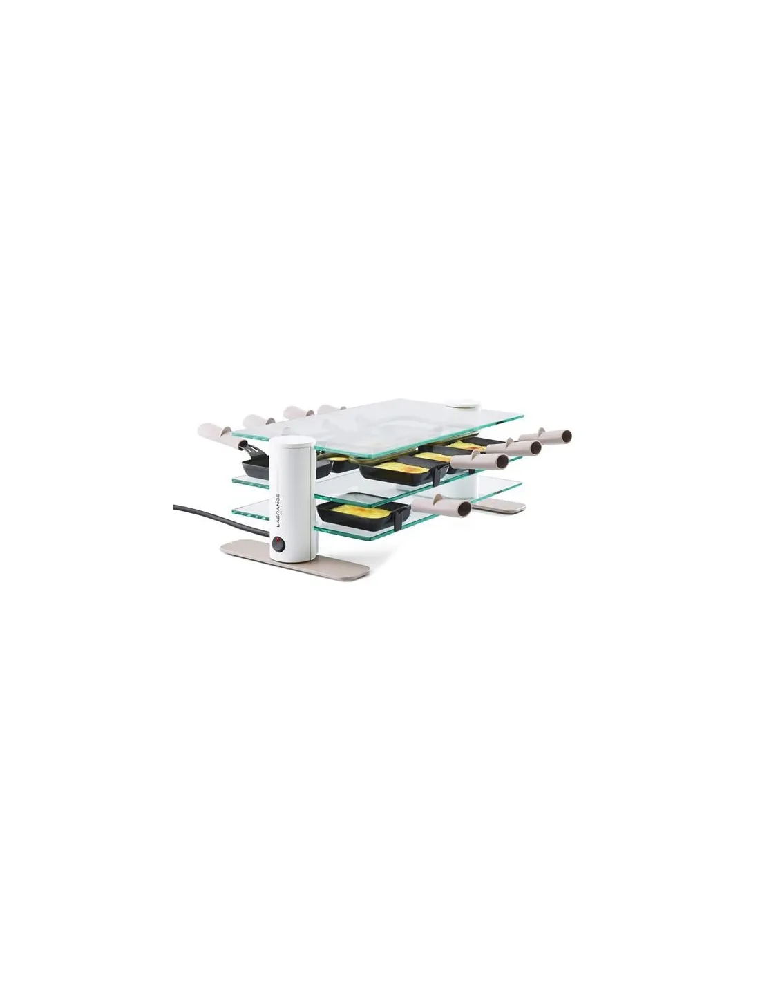 RACLETTE TRANSPARENCE 8 PERS VERRE TREMPE MINERAL + SPATULE BOIS - LAGRANGE