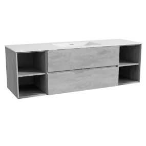 Storke Edge meuble salle de bains suspendu 165 x 52 cm béton gris foncé avec Mata plan simple en solid surface blanc mat