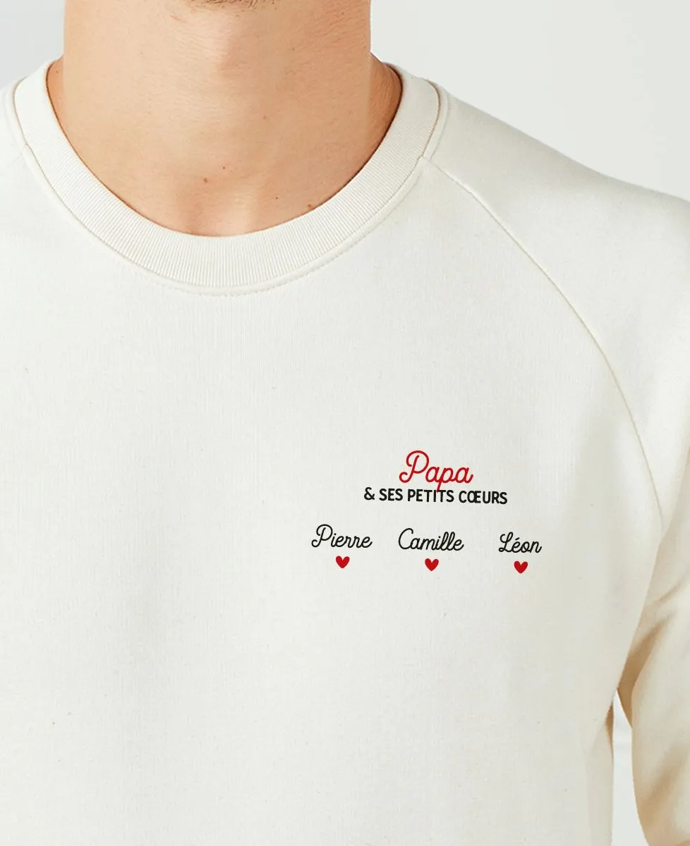 Sweatshirt homme Papa et ses petits coeurs personnalisé