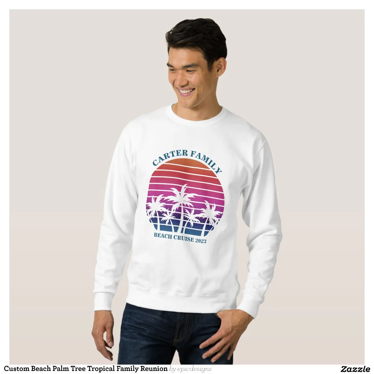 Sweatshirt Plage sur mesure Palm Tree Réunion tropicale famil