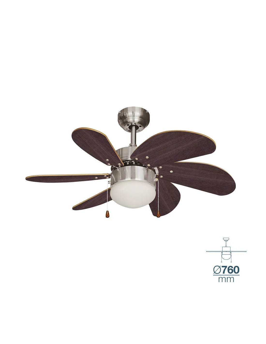 Ventilateur De Plafond Modèle Aral Wengue/Nickel Satiné Puissance: 50w Palmes: Ø76cm Edm - - 33984Générique