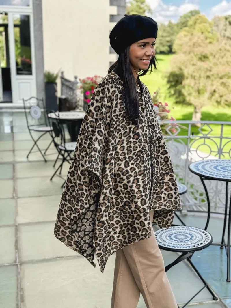 Veste cape léopard Eloïsa - Beige