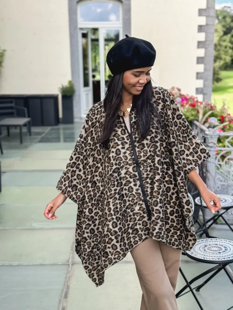 Veste cape léopard Eloïsa - Beige
